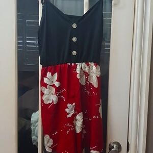 Black top floral bottom romper